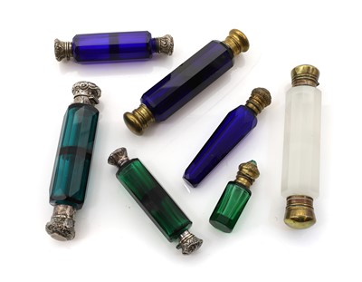 Lot 128 - A group of Victorian cut glass double ended scent bottles