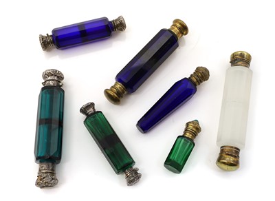 Lot 128 - A group of Victorian cut glass double ended scent bottles