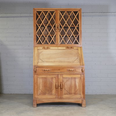 Lot 55 - A Cotswold School walnut bureau bookcase