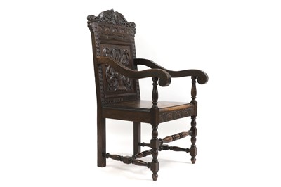 Lot 366 - An oak wainscot chair