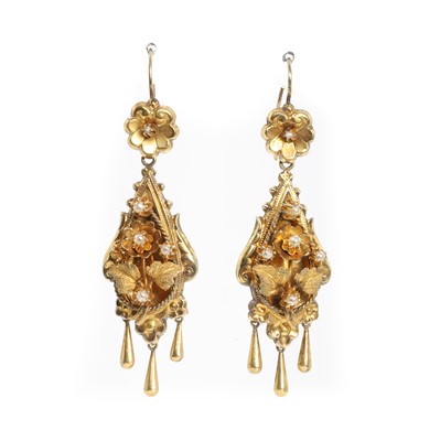 Lot 7 - A pair of Victorian split pearl drop earrings