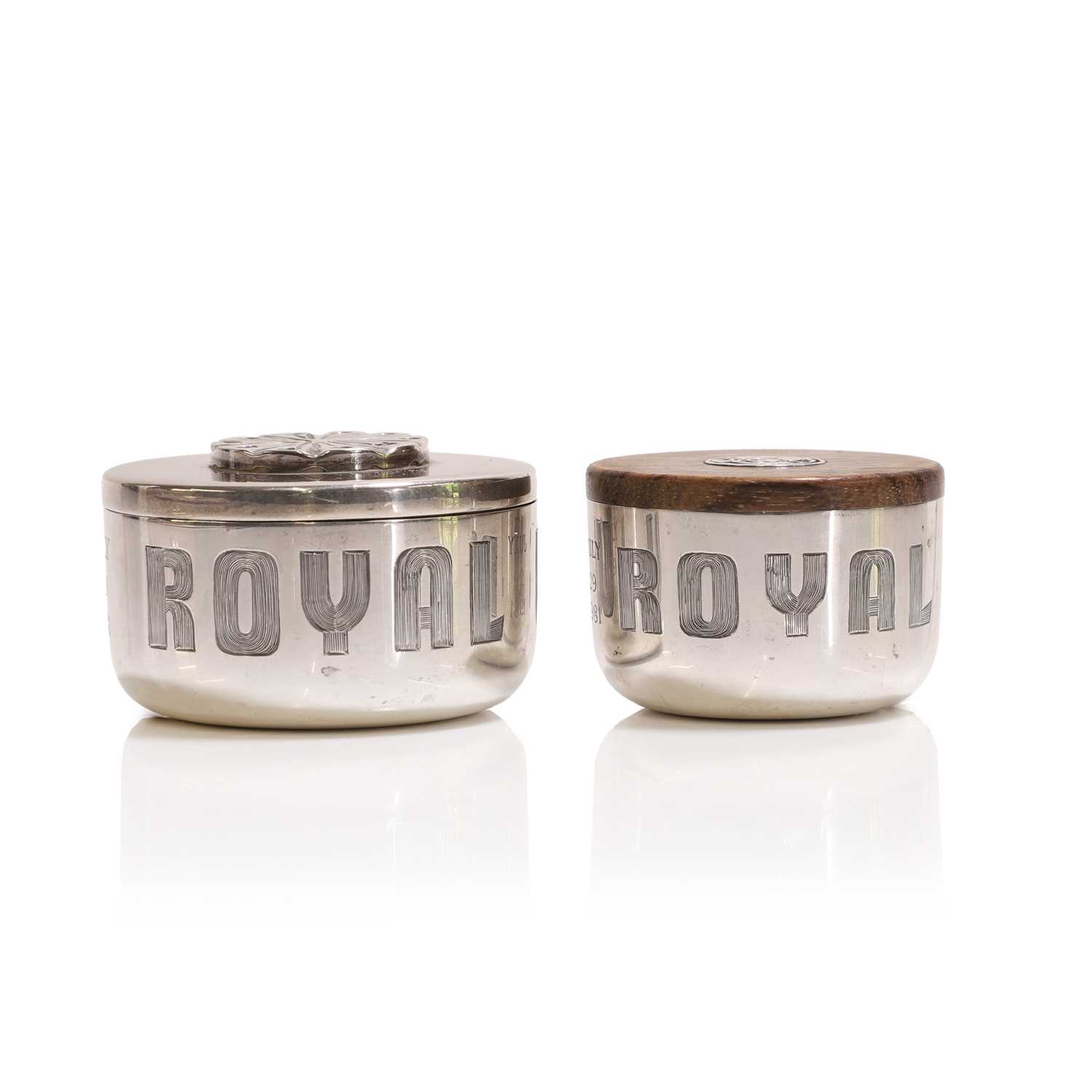 Lot 222 - Two silver commemorative pill boxes