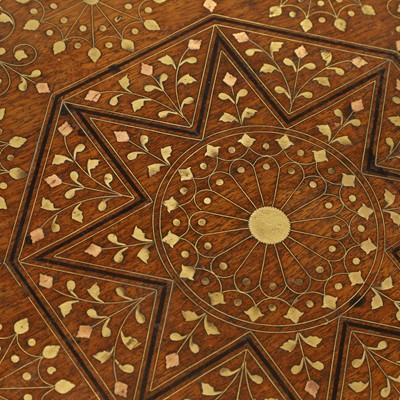 Lot 432 - A hardwood, copper and brass-inlaid occasional table