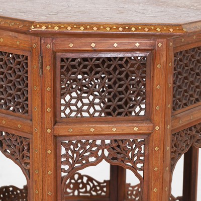 Lot 432 - A hardwood, copper and brass-inlaid occasional table