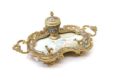 Lot 160 - A French champleve and gilt bronze inkstand