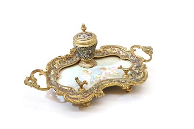 Lot 160 - A French champleve and gilt bronze inkstand