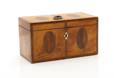 Lot 310 - A George III mahogany and satinwood tea caddy