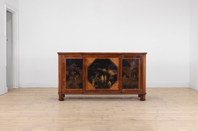 Lot A satinwood, harewood and japanned cabinet