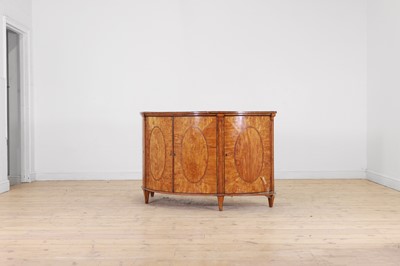Lot 435 - A George III Sheraton period satinwood and tulipwood demilune side cabinet