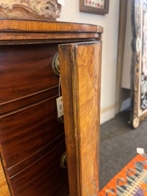 Lot 435 - A George III Sheraton period satinwood and tulipwood demilune side cabinet