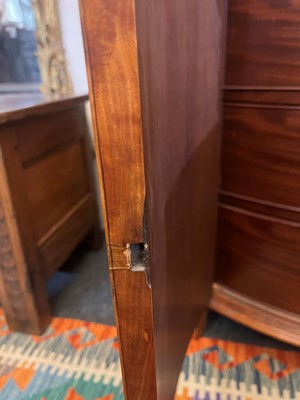 Lot 435 - A George III Sheraton period satinwood and tulipwood demilune side cabinet