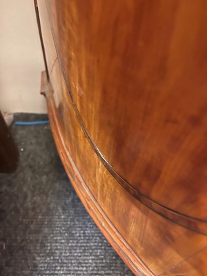 Lot 435 - A George III Sheraton period satinwood and tulipwood demilune side cabinet