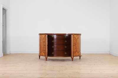Lot 435 - A George III Sheraton period satinwood and tulipwood demilune side cabinet