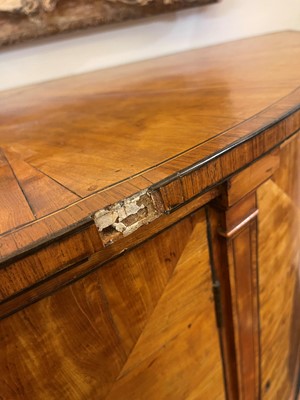 Lot 435 - A George III Sheraton period satinwood and tulipwood demilune side cabinet