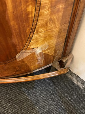 Lot 435 - A George III Sheraton period satinwood and tulipwood demilune side cabinet