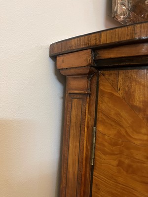 Lot 435 - A George III Sheraton period satinwood and tulipwood demilune side cabinet