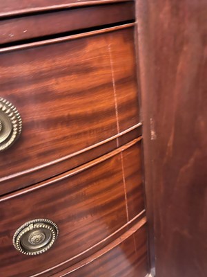 Lot 435 - A George III Sheraton period satinwood and tulipwood demilune side cabinet