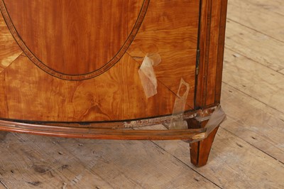Lot 435 - A George III Sheraton period satinwood and tulipwood demilune side cabinet