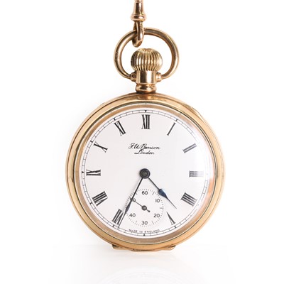 Lot 34K - A rolled gold pocket watch, by J.W. Benson and a gold Albert chain