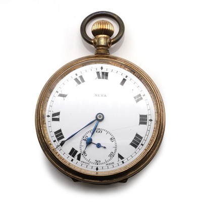 Lot 533 - A rolled gold top wind open faced Neva pocket watch