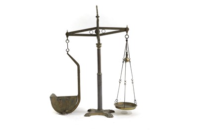 Lot 648 - A large pair of brass balance scales