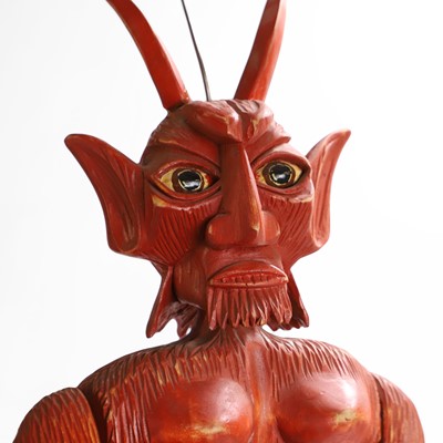 Lot A Czechoslovakian carved and articulated wooden devil