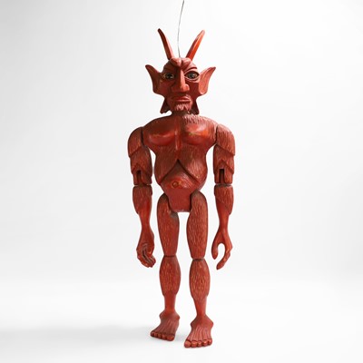Lot A Czechoslovakian carved and articulated wooden devil