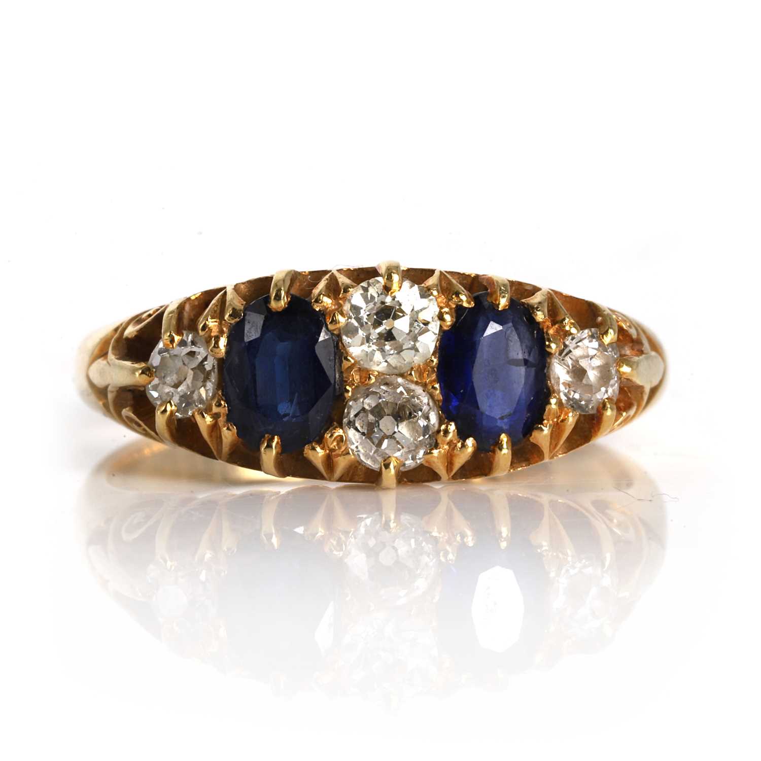 Lot 35 - A late Victorian 18ct gold sapphire and diamond boat shaped ring