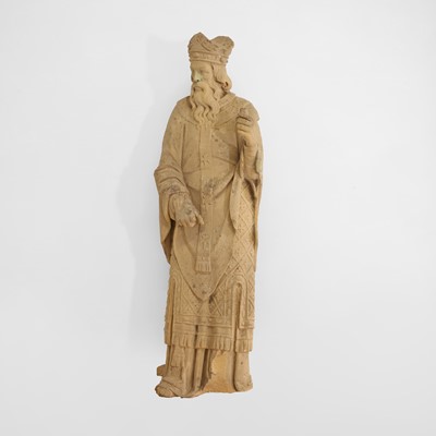 Lot 133 - A large carved sandstone figure of a bishop