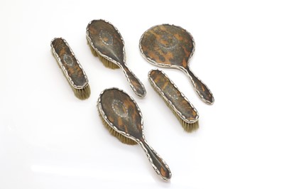 Lot 10 - A silver and tortoiseshell dressing table set