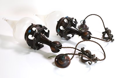 Lot 122 - A pair of Arts and Crafts copper and enamelled ceiling lights