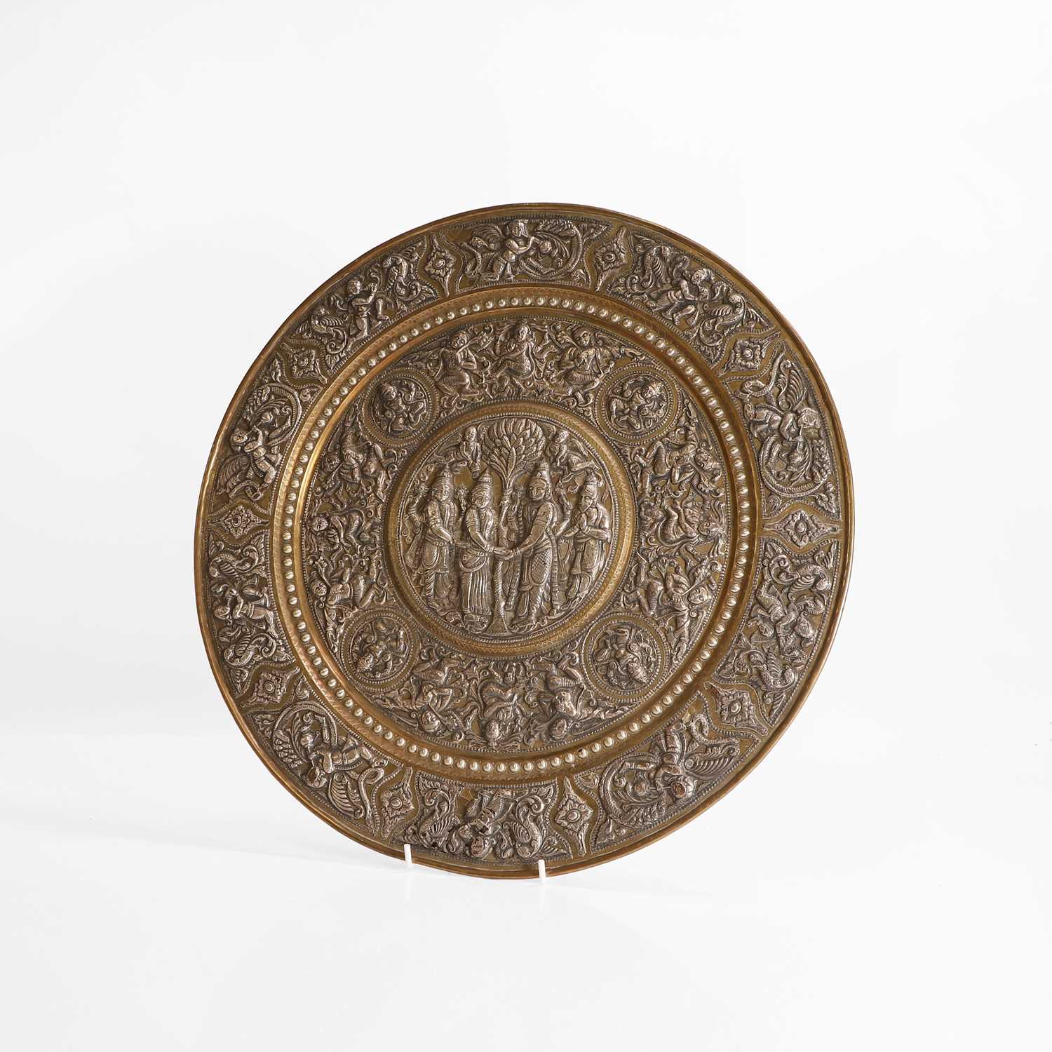 Lot 381 - A white-metal and brass dish