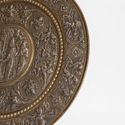 Lot 381 - A white-metal and brass dish
