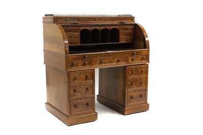 Lot 405 - A Victorian figured walnut cylinder desk