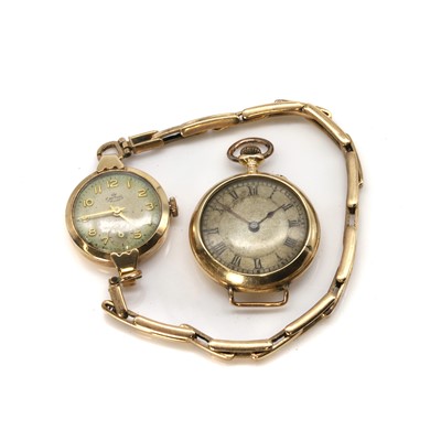 Lot 36J - A gold fob watch and a 9ct gold bracelet watch