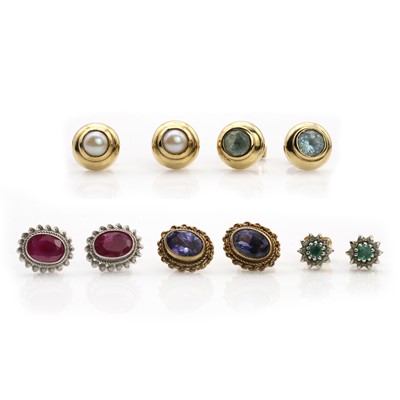 Lot 365 - Five pairs of assorted stone stud earrings