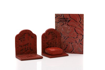 Lot 67 - A pair of Chinese cinnabar lacquer book ends