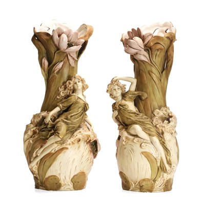 Lot 144 - A pair of Art Nouveau figural vases