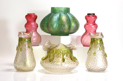 Lot 340 - An Art Nouveau Bohemian Kralik ‘Martelé’ glass garniture