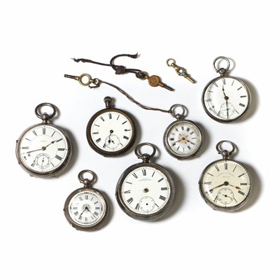 Lot 36Q - A group of silver open faced pocket and fob watches