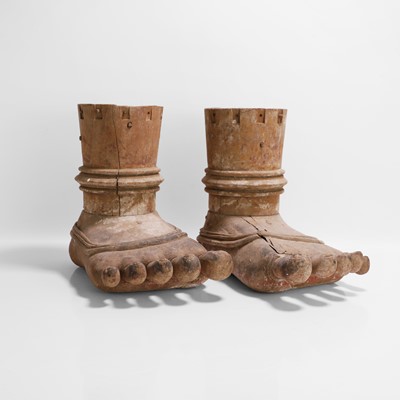 Lot 388 - A pair of Indian carved wood feet