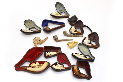 Lot 372 - A collection of eleven meerschaum pipes