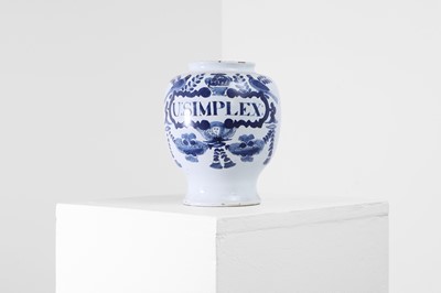 Lot 220 - A delftware blue and white drug jar