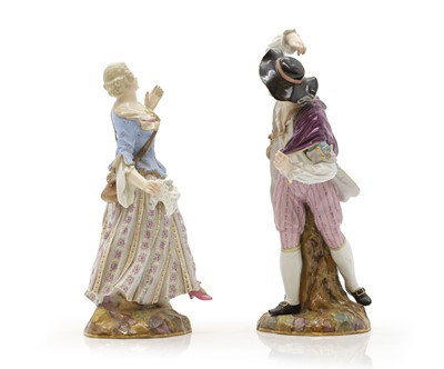 Lot 90 - A pair of Meissen porcelain figures