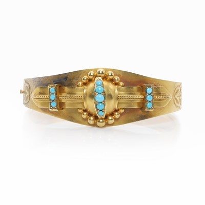 Lot 13 - A Victorian turquoise set hinged bangle