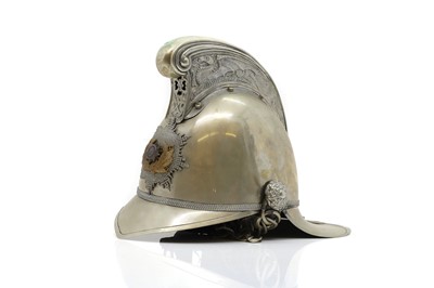 Lot 223 - A silvered brass 'Merryweather' pattern fireman's helmet