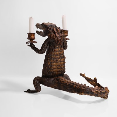 Lot 39 - Taxidermy: a crocodile candleholder