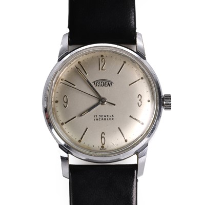 Lot 35B - A steel Trident mechanical strap watch