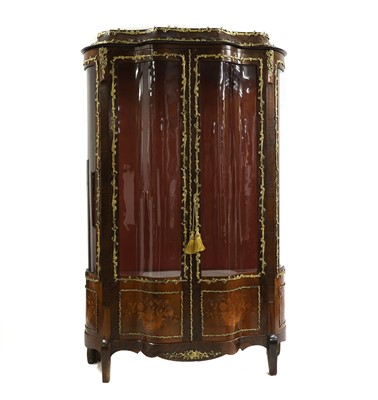 Lot 542 - A Louis XV style king wood and marquetry display cabinet