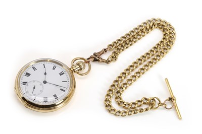 Lot 331 - An 18ct gold open faced pocket watch and an 18ct gold Albert chain